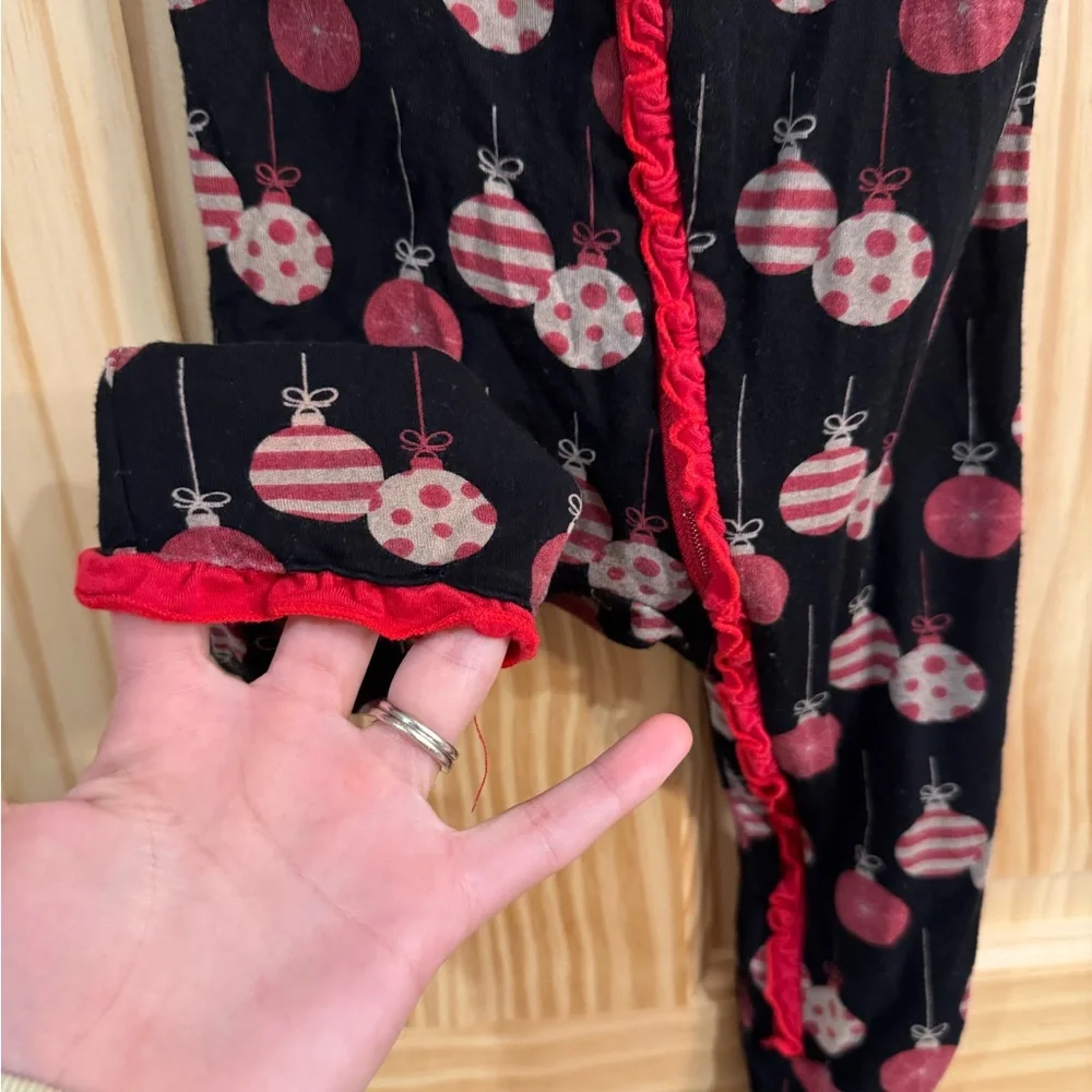 KicKee Pants Baby Girls Christmas Ornament‎ Ruffle Romper Black Red 6-9 Months